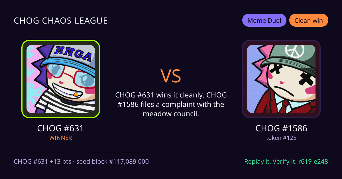 Highlight card: CHOG #631 versus CHOG #1586