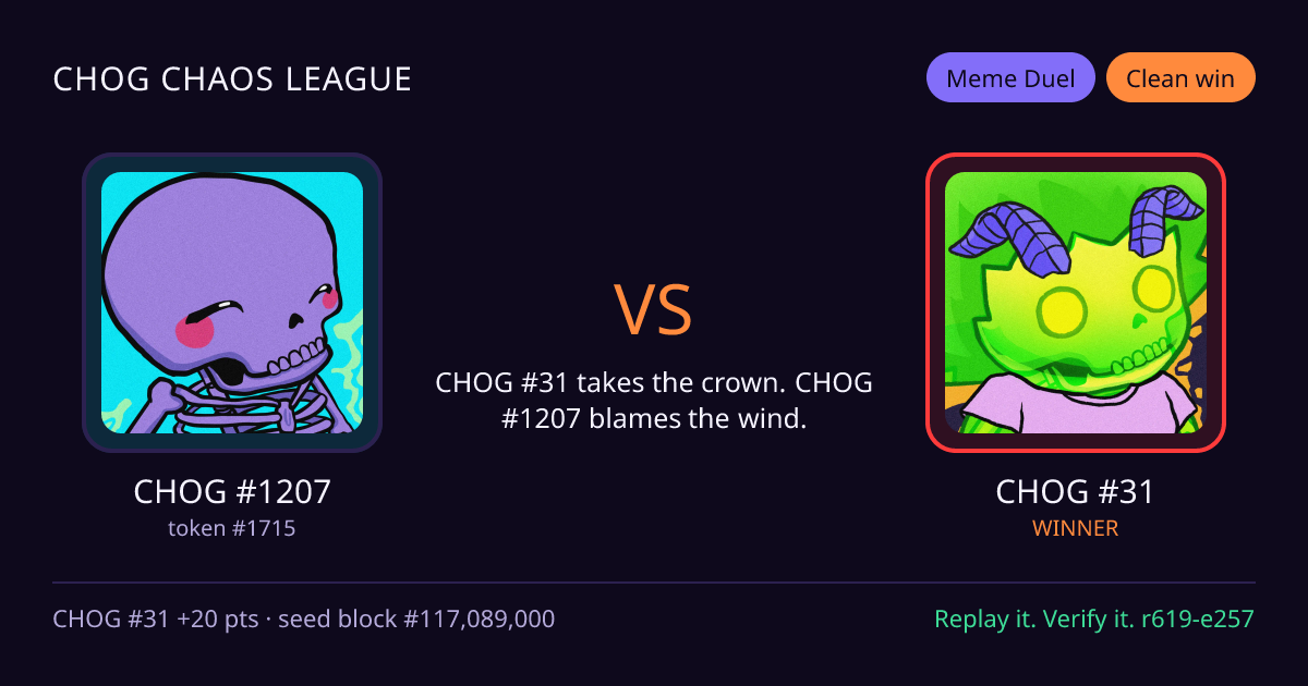 Highlight card: CHOG #1207 versus CHOG #31
