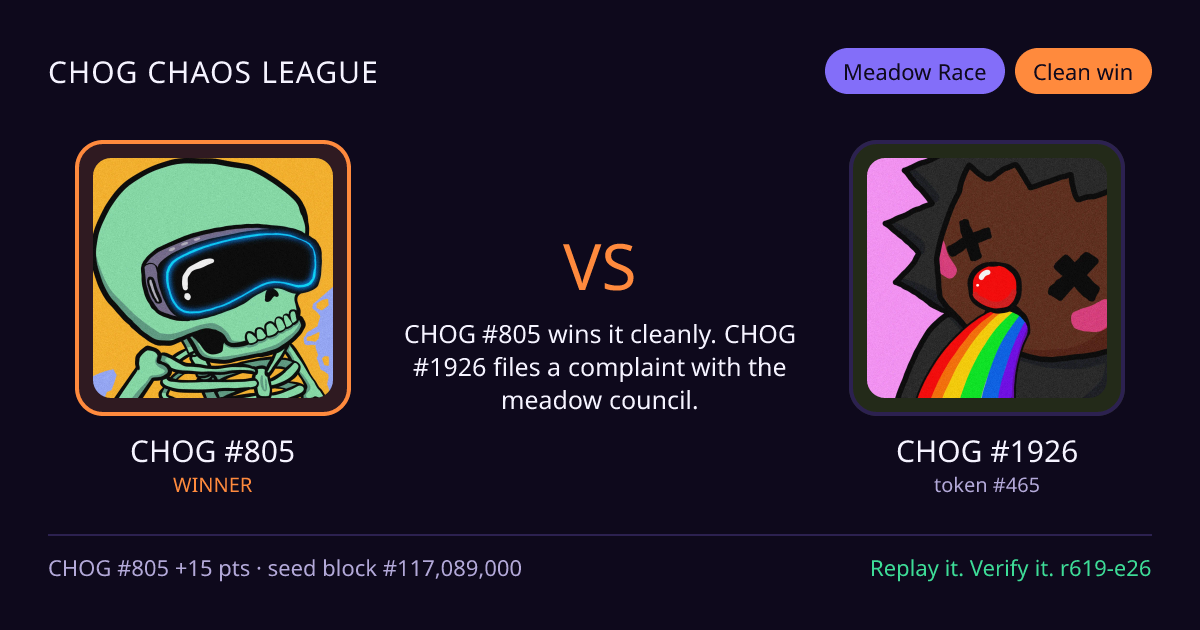 Highlight card: CHOG #805 versus CHOG #1926