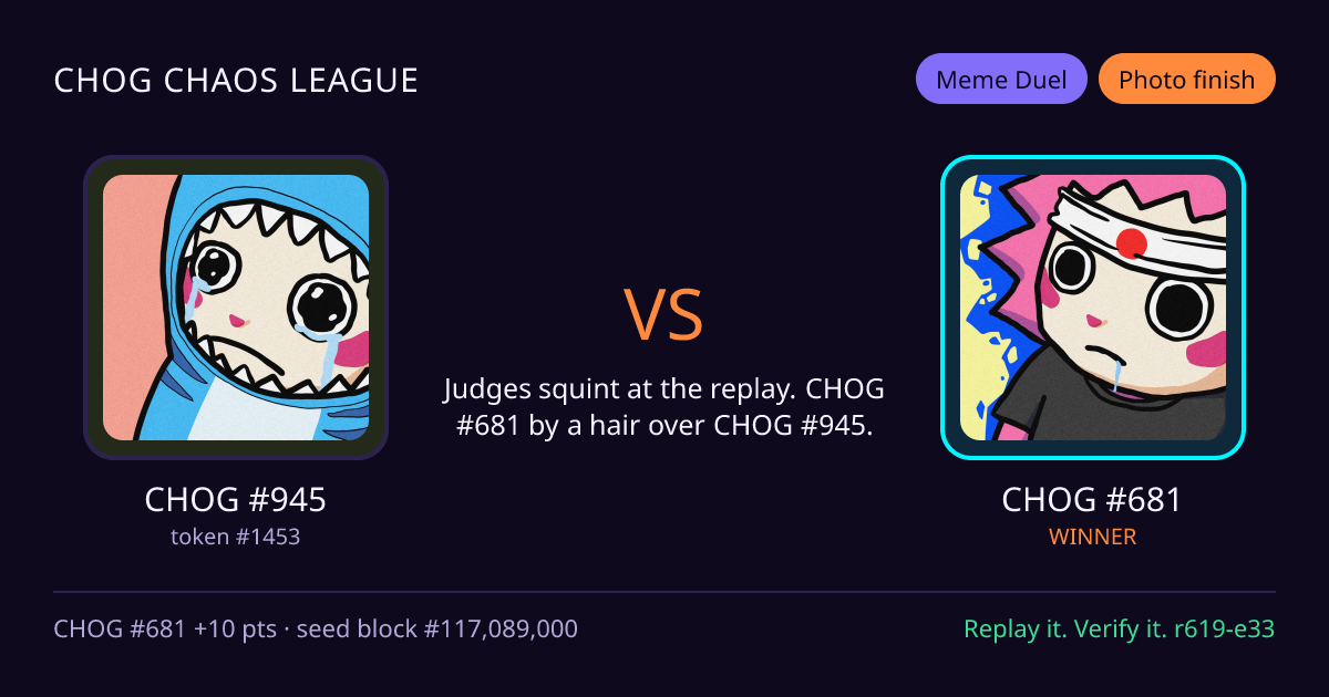 Highlight card: CHOG #945 versus CHOG #681