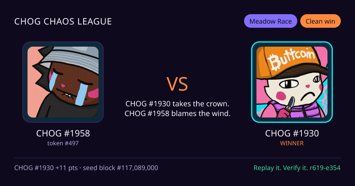 Highlight card: CHOG #1958 versus CHOG #1930