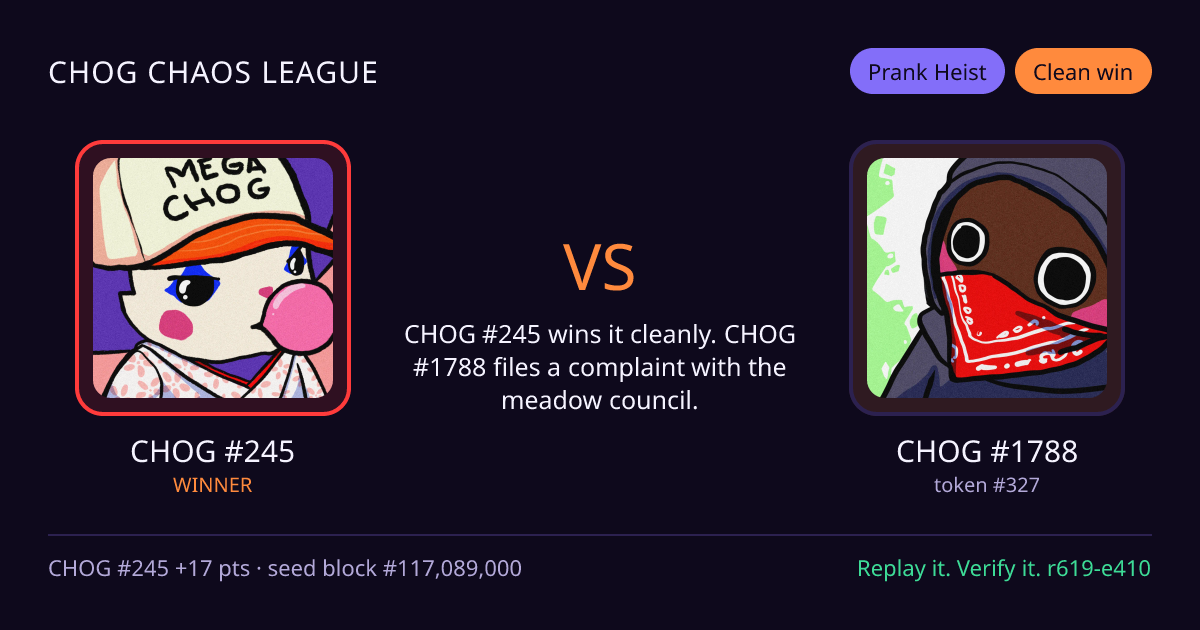 Highlight card: CHOG #245 versus CHOG #1788