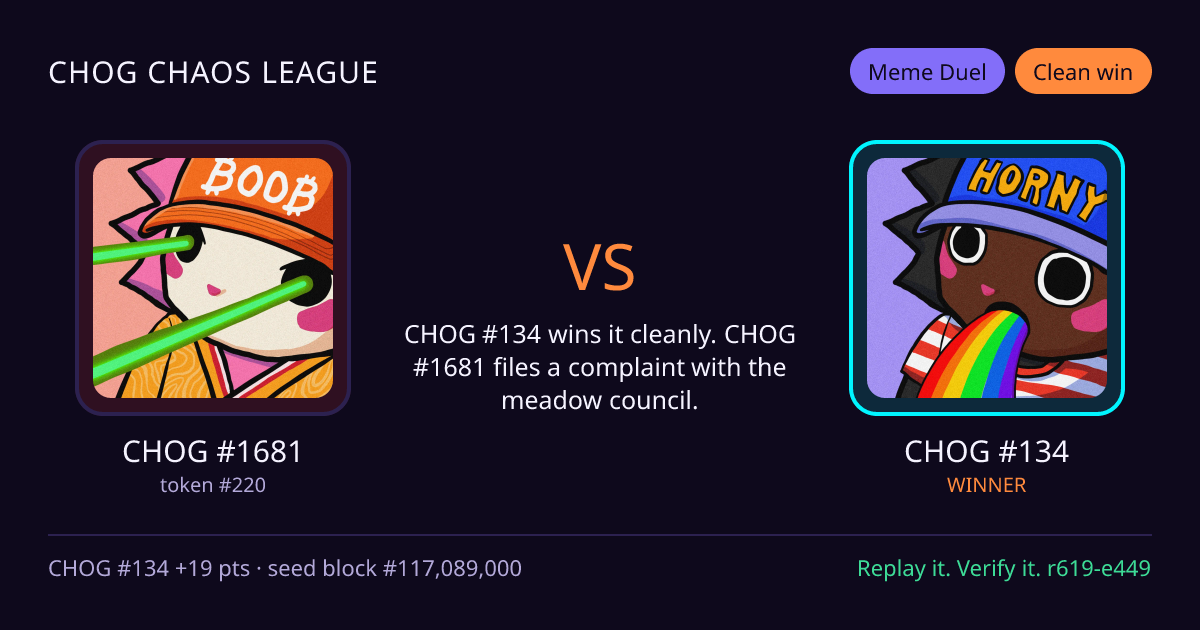 Highlight card: CHOG #1681 versus CHOG #134
