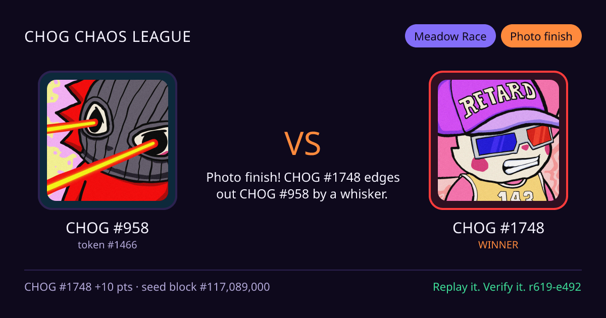 Highlight card: CHOG #958 versus CHOG #1748