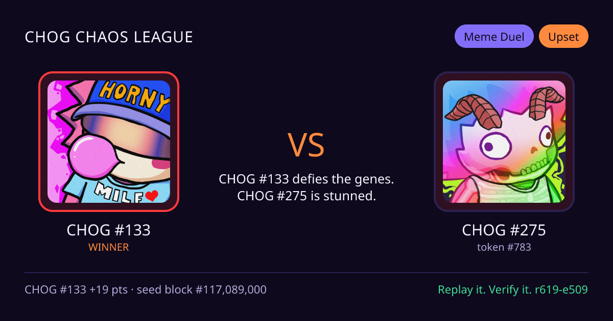 Highlight card: CHOG #133 versus CHOG #275