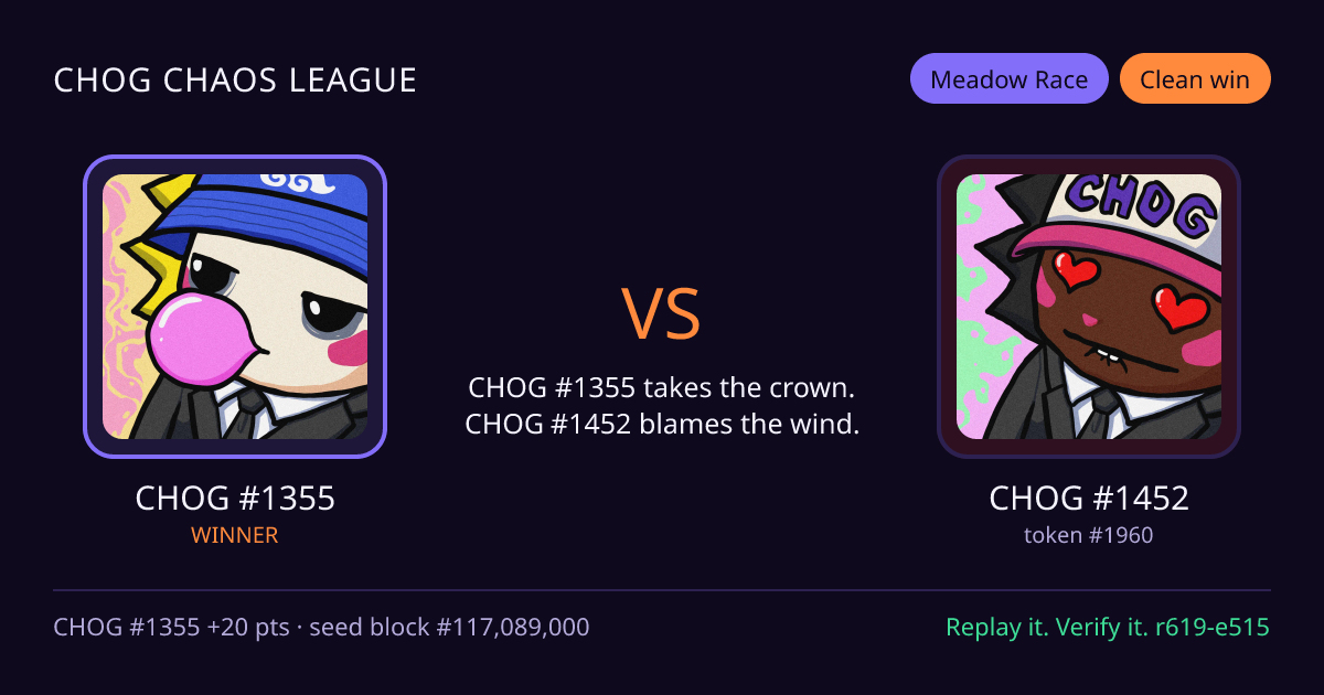 Highlight card: CHOG #1355 versus CHOG #1452