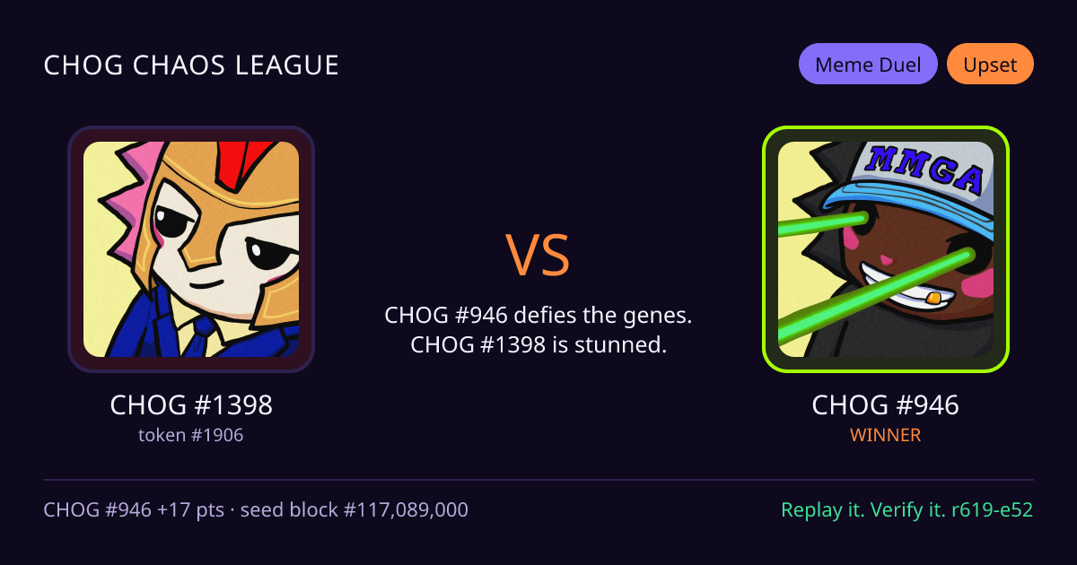 Highlight card: CHOG #1398 versus CHOG #946