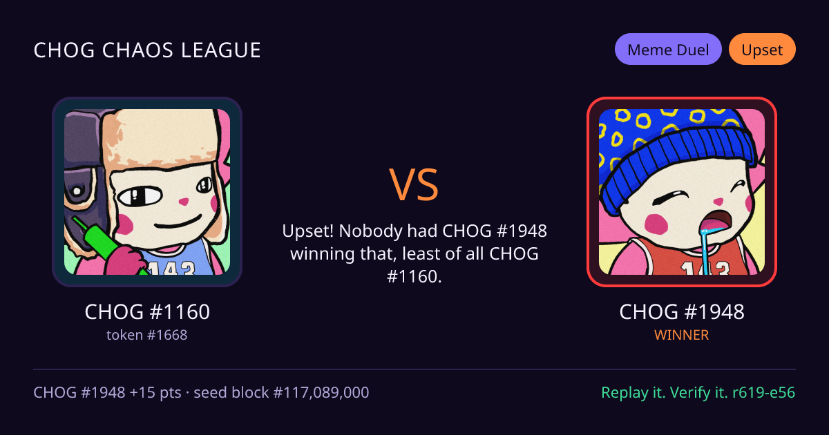 Highlight card: CHOG #1160 versus CHOG #1948
