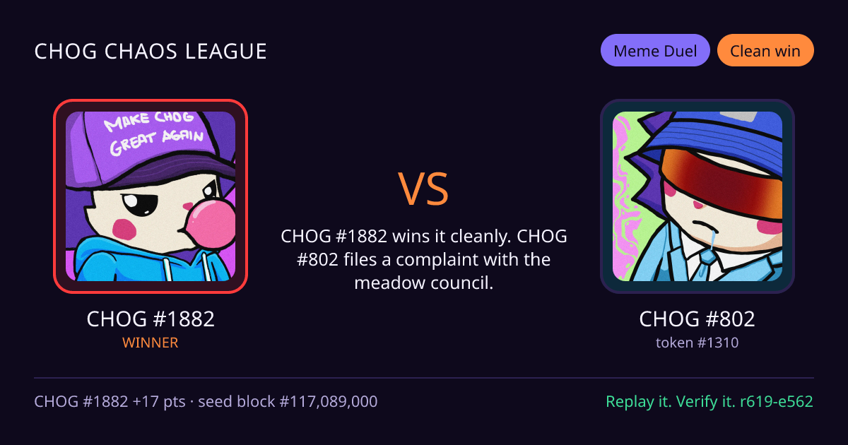 Highlight card: CHOG #1882 versus CHOG #802
