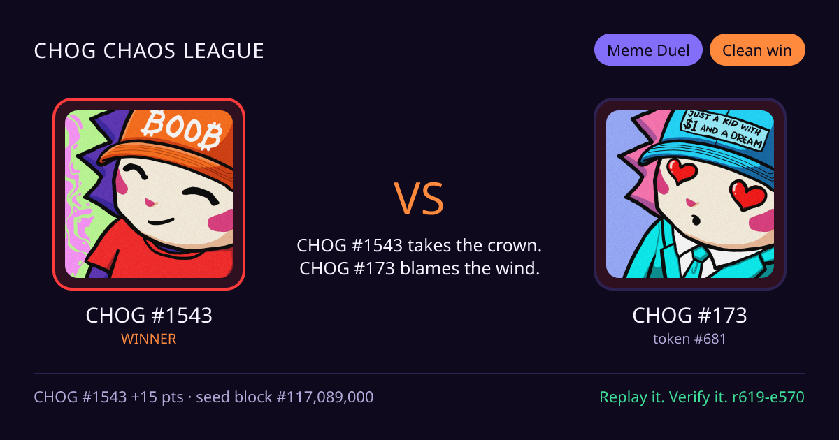 Highlight card: CHOG #1543 versus CHOG #173