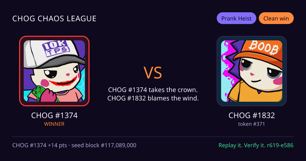 Highlight card: CHOG #1374 versus CHOG #1832