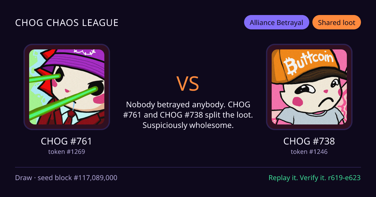 Highlight card: CHOG #761 versus CHOG #738