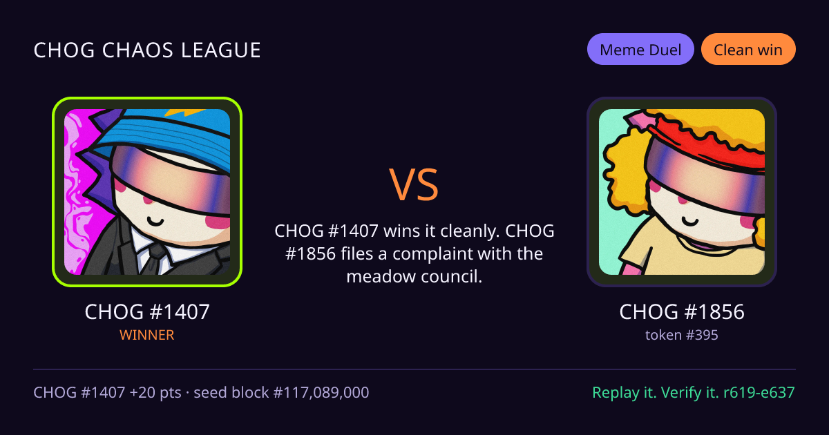 Highlight card: CHOG #1407 versus CHOG #1856