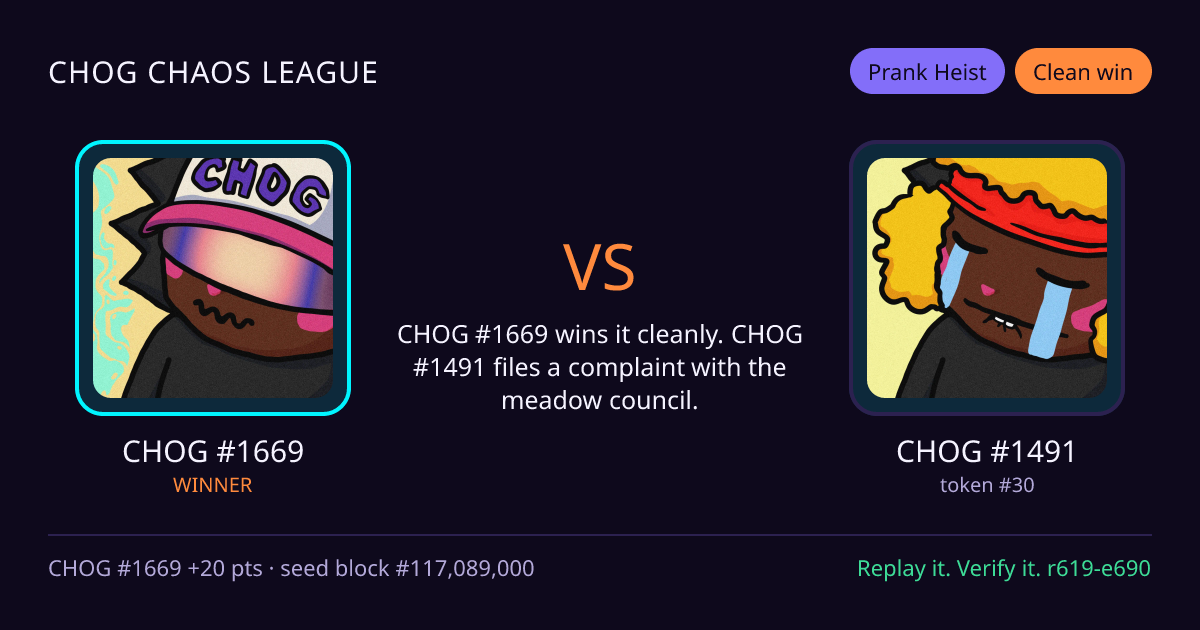 Highlight card: CHOG #1669 versus CHOG #1491