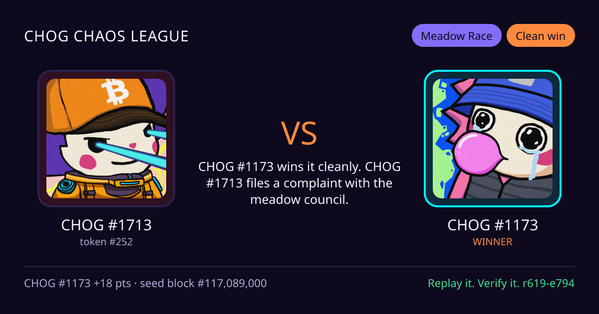 Highlight card: CHOG #1713 versus CHOG #1173