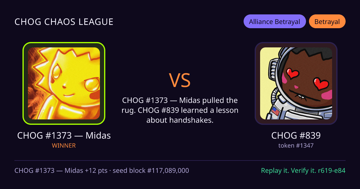 Highlight card: CHOG #1373 — Midas versus CHOG #839