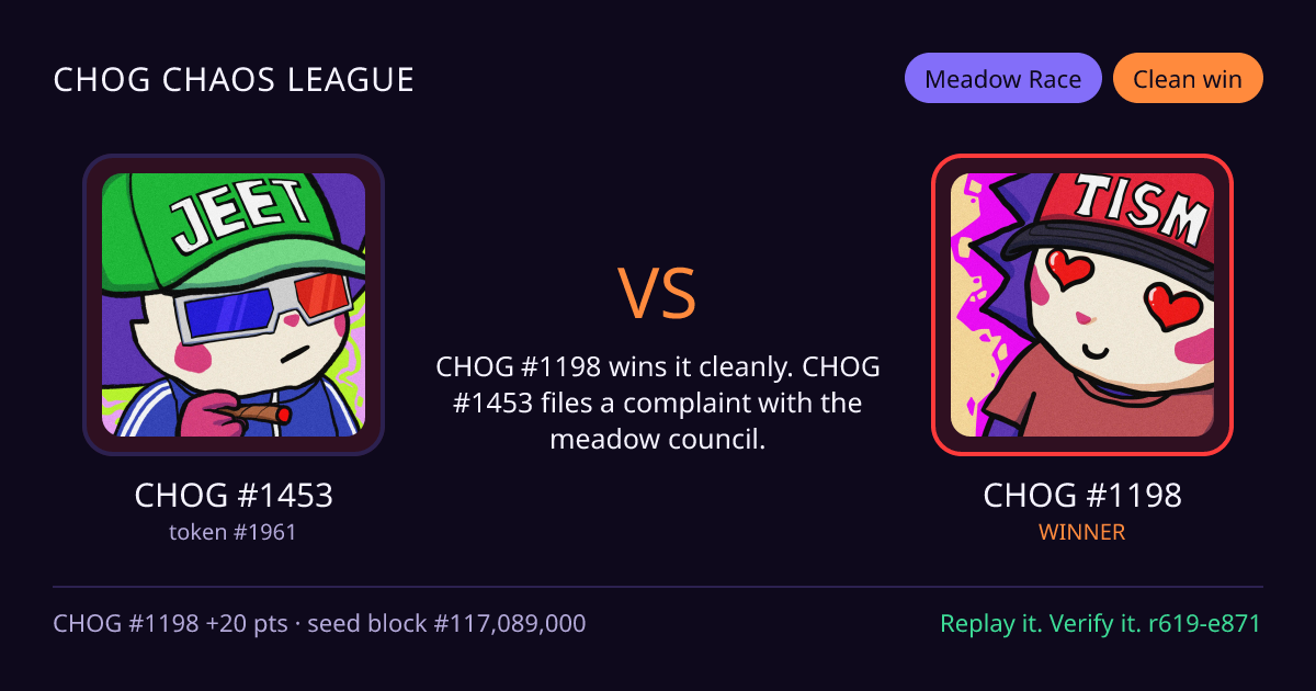 Highlight card: CHOG #1453 versus CHOG #1198