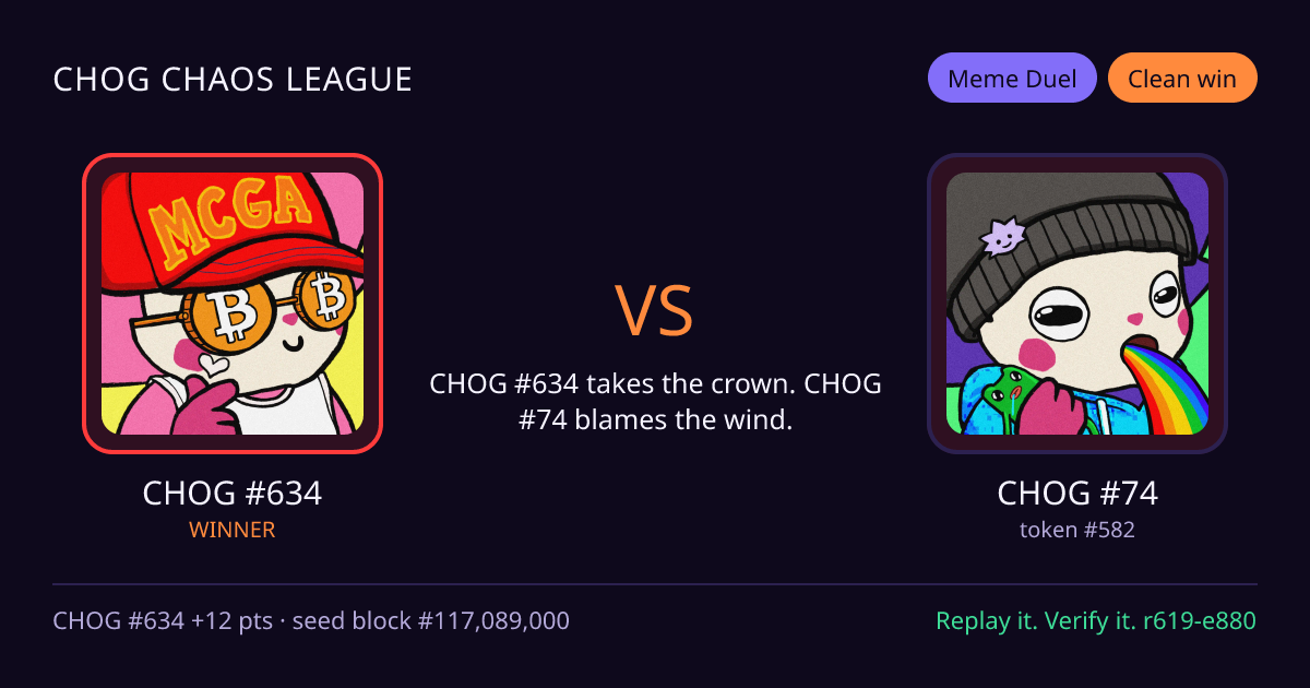 Highlight card: CHOG #634 versus CHOG #74