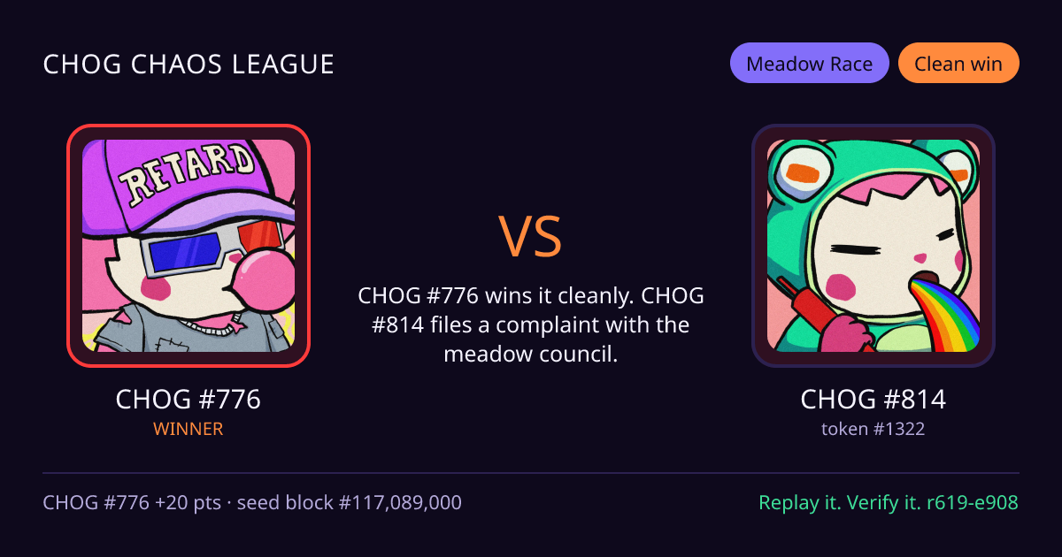 Highlight card: CHOG #776 versus CHOG #814