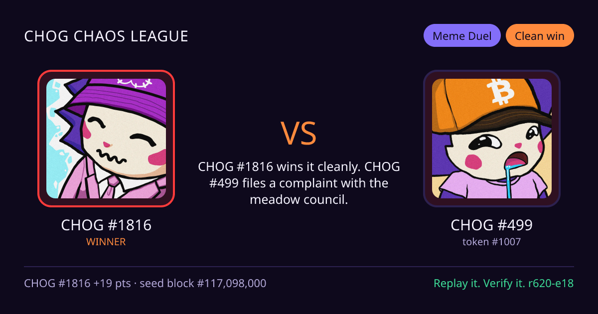 Highlight card: CHOG #1816 versus CHOG #499