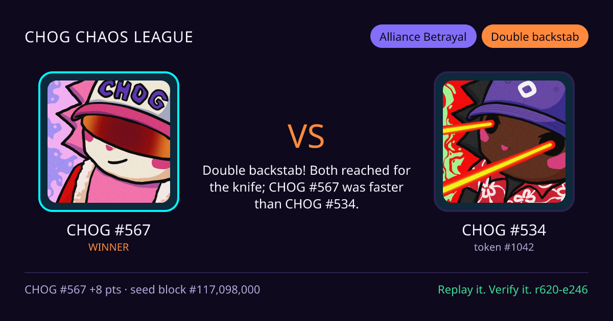 Highlight card: CHOG #567 versus CHOG #534