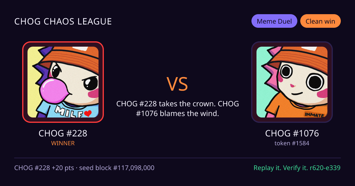 Highlight card: CHOG #228 versus CHOG #1076