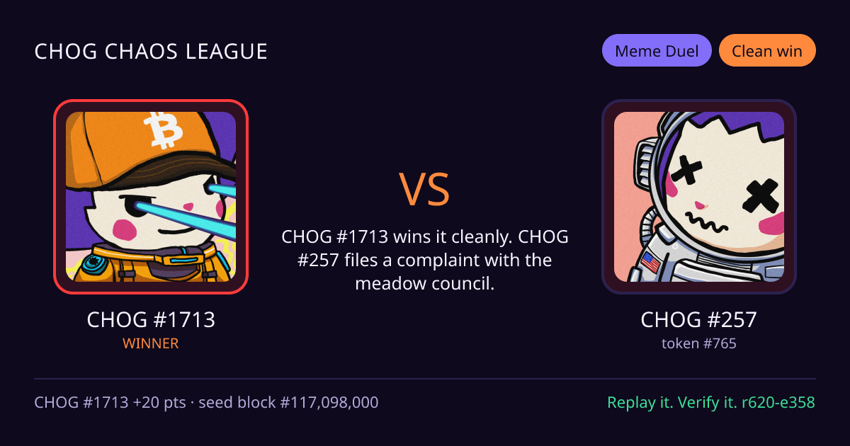 Highlight card: CHOG #1713 versus CHOG #257