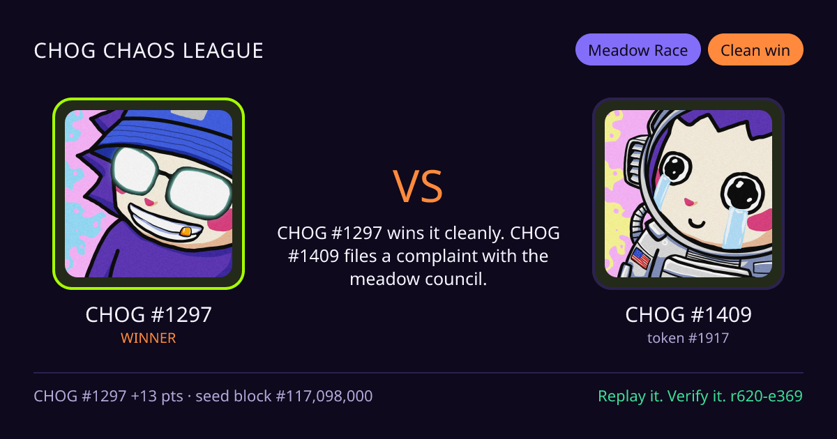 Highlight card: CHOG #1297 versus CHOG #1409