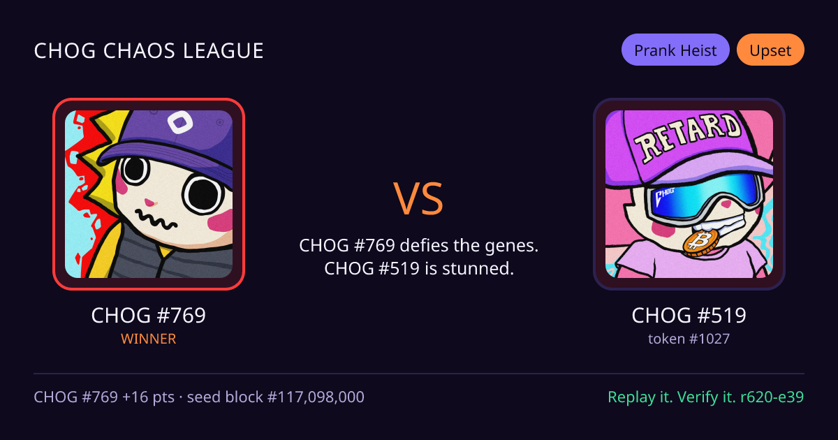 Highlight card: CHOG #769 versus CHOG #519