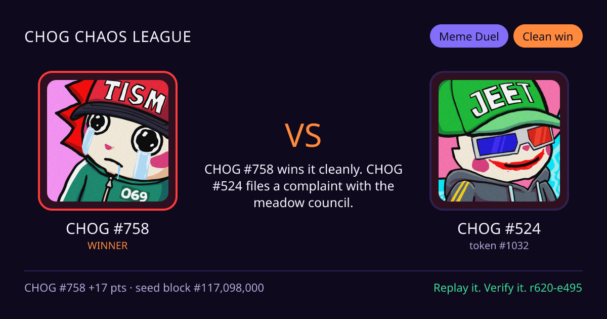 Highlight card: CHOG #758 versus CHOG #524