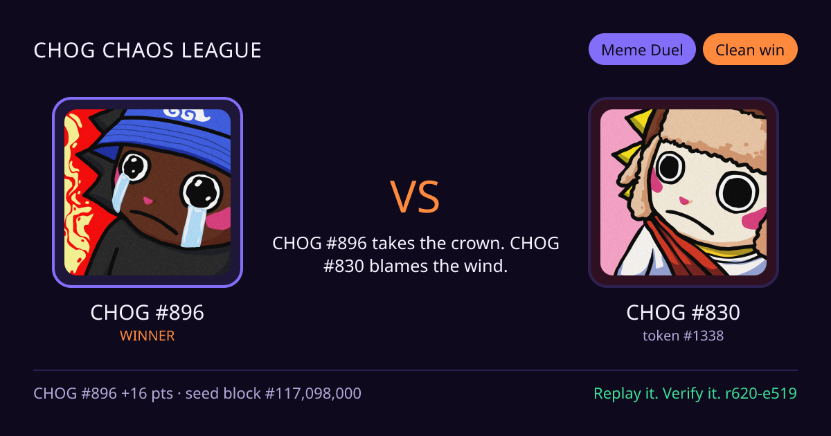 Highlight card: CHOG #896 versus CHOG #830