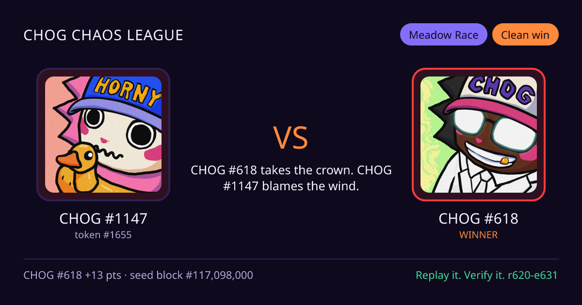 Highlight card: CHOG #1147 versus CHOG #618