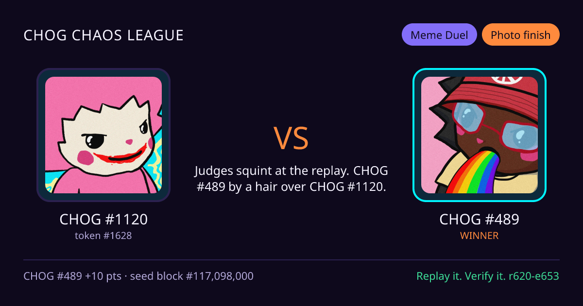 Highlight card: CHOG #1120 versus CHOG #489