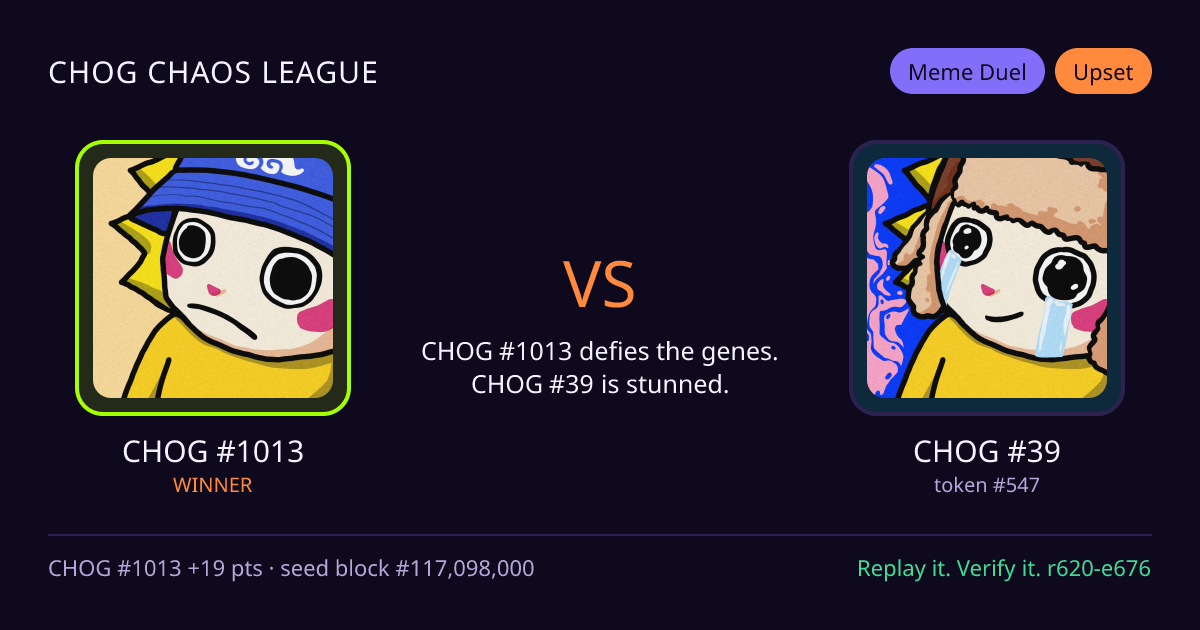 Highlight card: CHOG #1013 versus CHOG #39