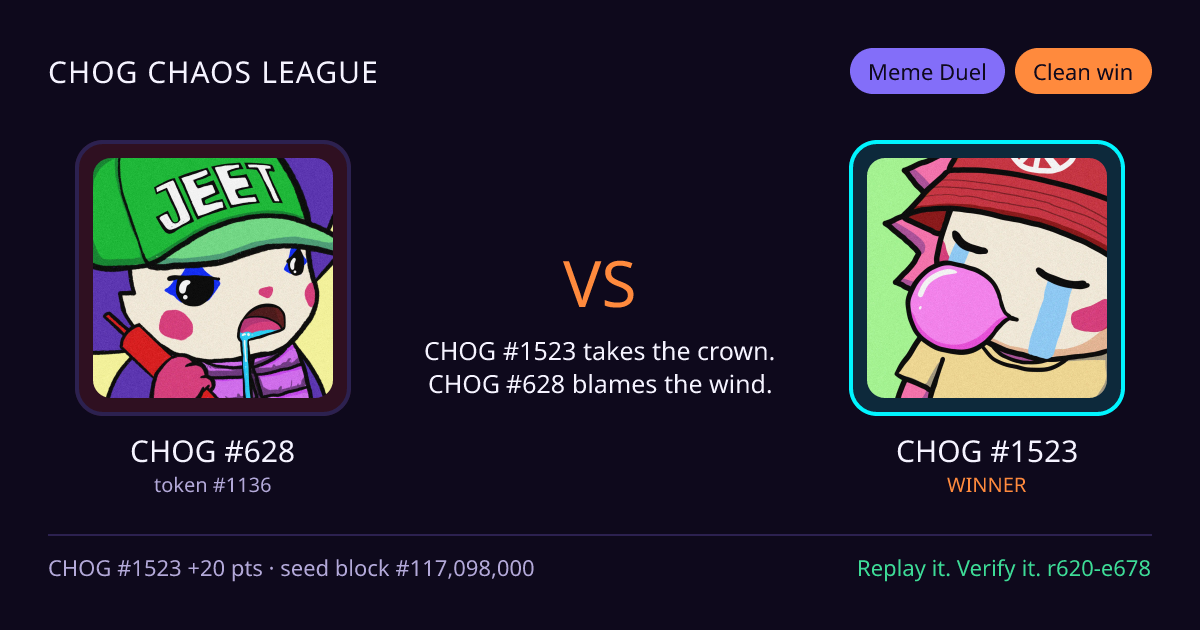 Highlight card: CHOG #628 versus CHOG #1523