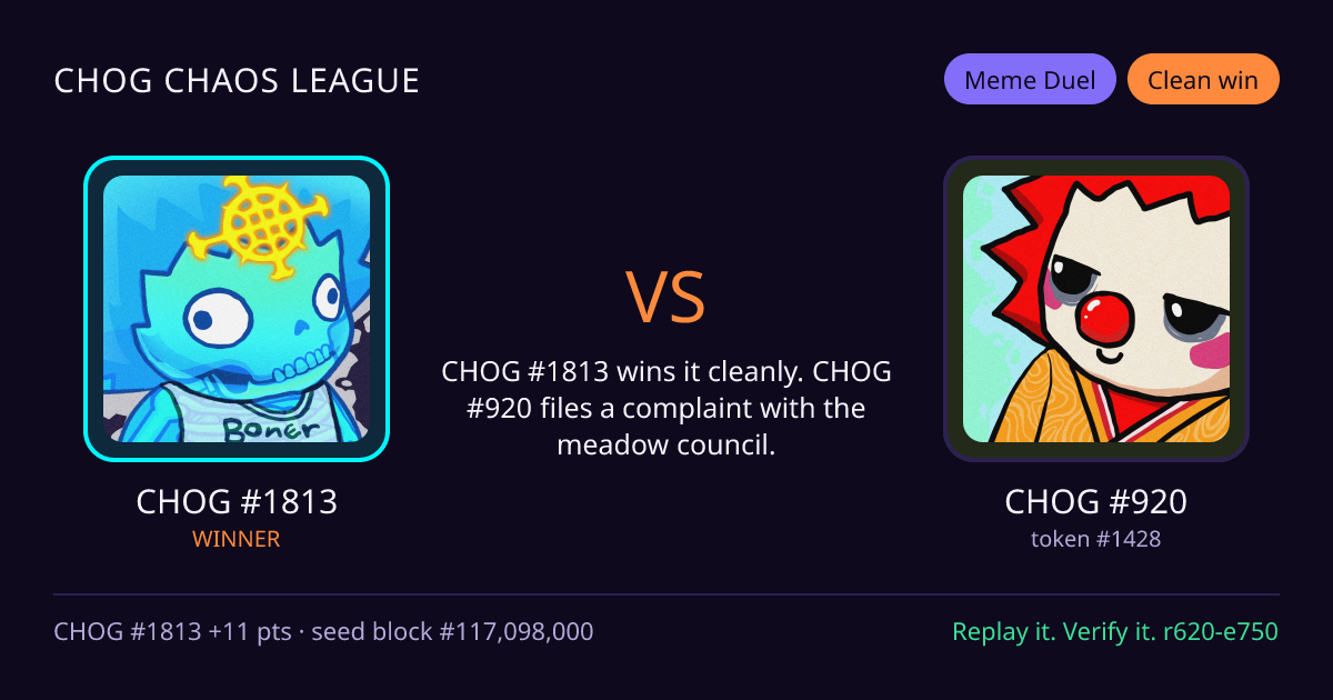 Highlight card: CHOG #1813 versus CHOG #920