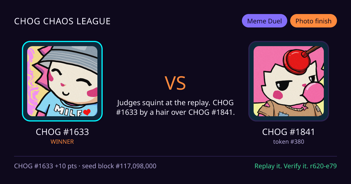 Highlight card: CHOG #1633 versus CHOG #1841