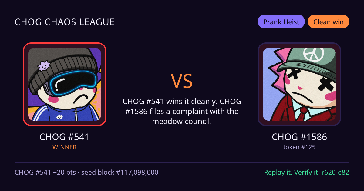 Highlight card: CHOG #541 versus CHOG #1586