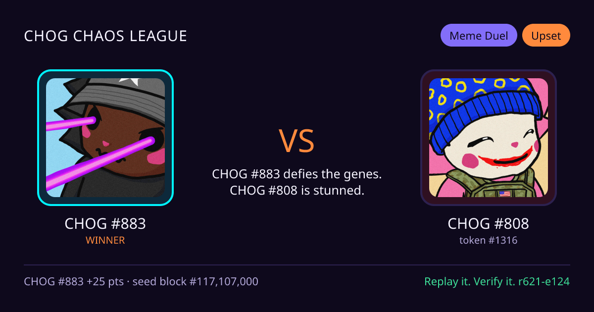Highlight card: CHOG #883 versus CHOG #808
