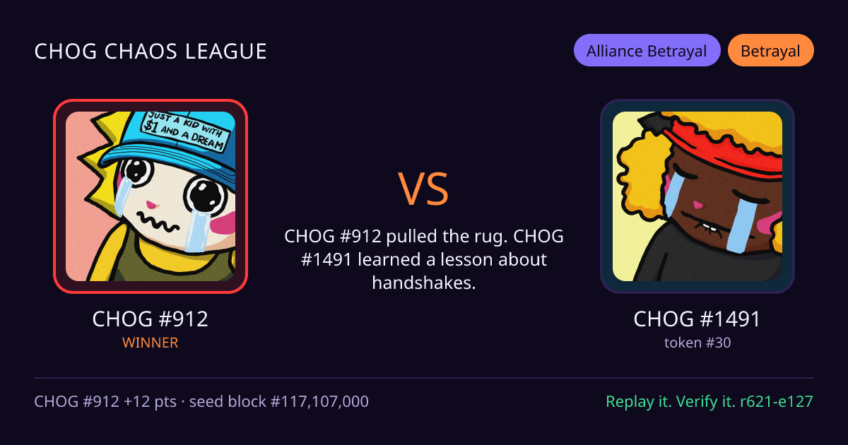 Highlight card: CHOG #912 versus CHOG #1491