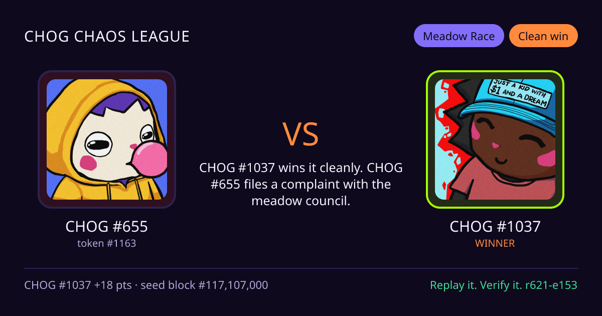 Highlight card: CHOG #655 versus CHOG #1037