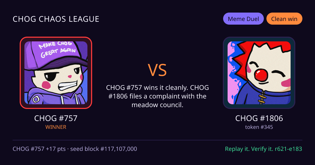 Highlight card: CHOG #757 versus CHOG #1806