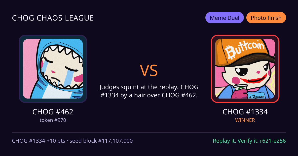 Highlight card: CHOG #462 versus CHOG #1334