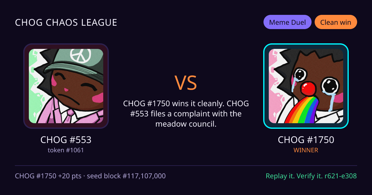Highlight card: CHOG #553 versus CHOG #1750