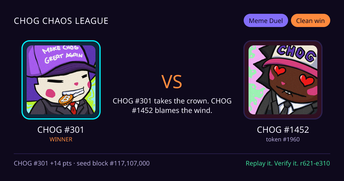 Highlight card: CHOG #301 versus CHOG #1452