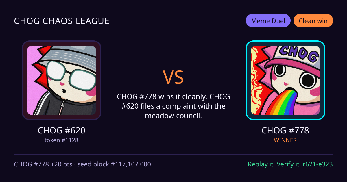 Highlight card: CHOG #620 versus CHOG #778