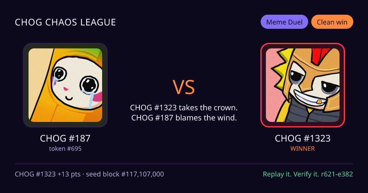 Highlight card: CHOG #187 versus CHOG #1323
