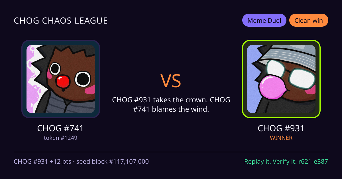 Highlight card: CHOG #741 versus CHOG #931