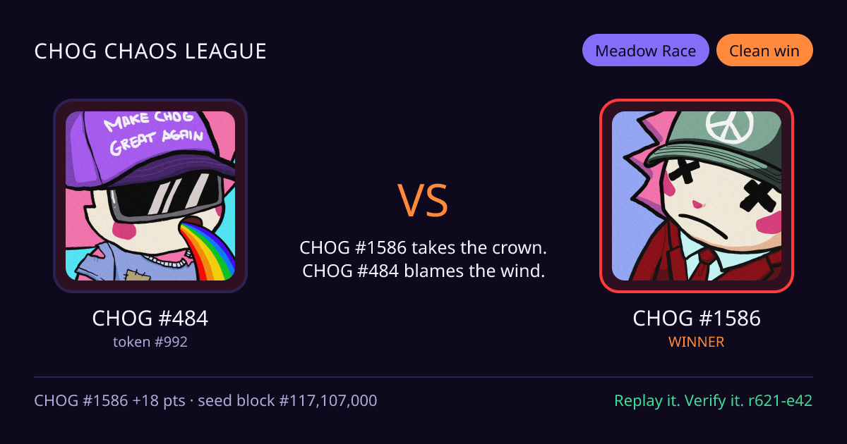Highlight card: CHOG #484 versus CHOG #1586