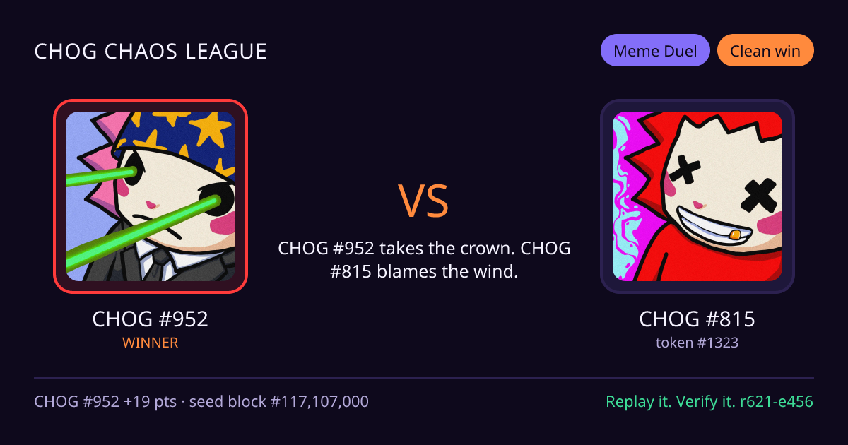 Highlight card: CHOG #952 versus CHOG #815
